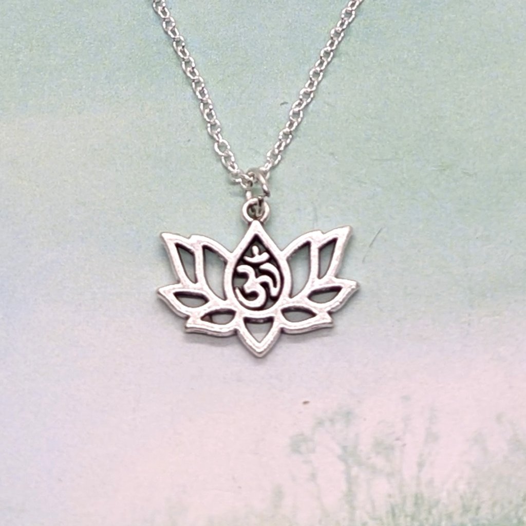 Dainty Buddhist Om Lotus Flower Silver Necklace